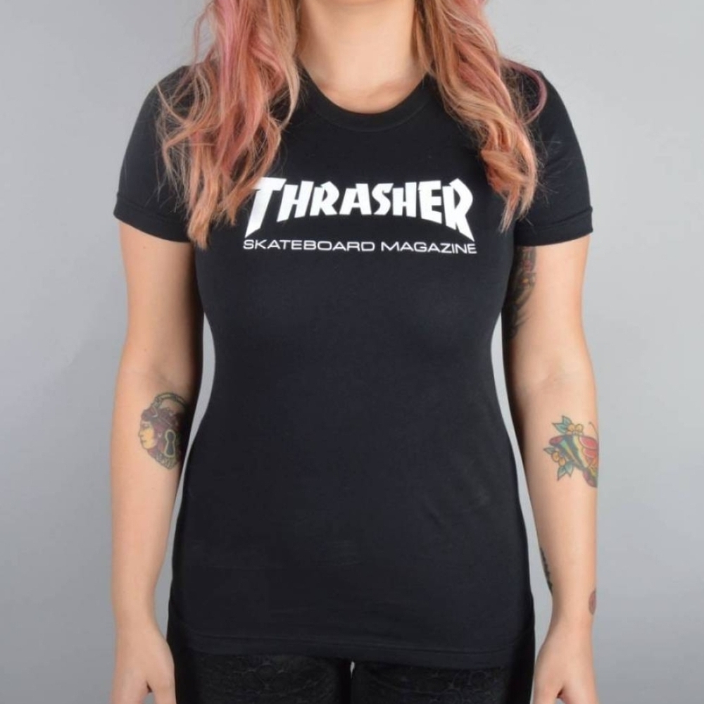 THRASHER - Skateboard Magazine Womans Short Sleeve T-Shirt Black Size Medium
